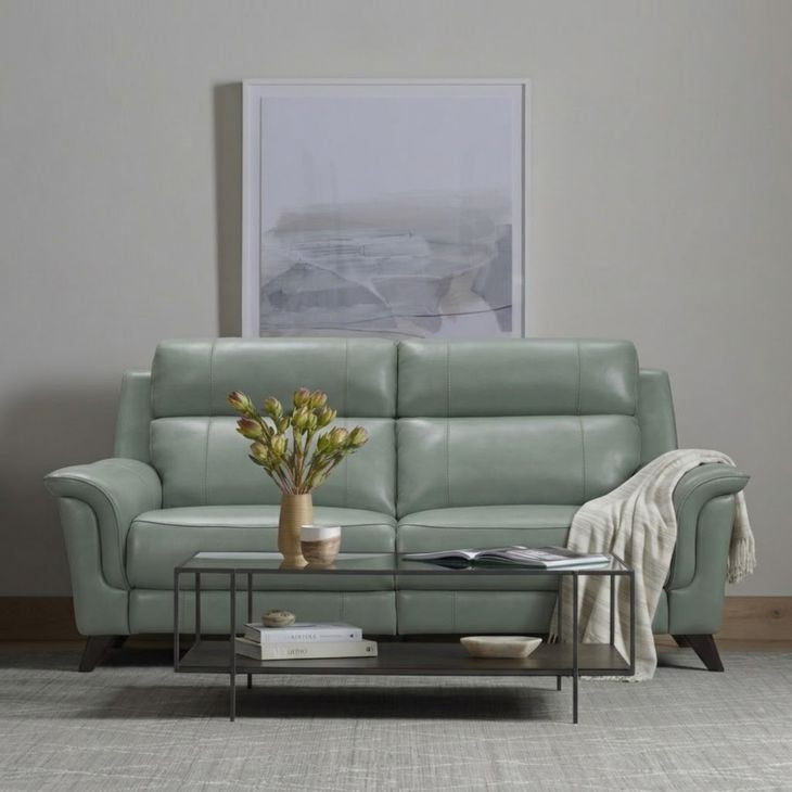 Kester Lorenzo Mint Leather 63" Power Reclining Loveseat with Power Headrest and USB Charging