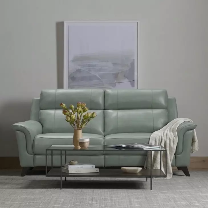 Kester Lorenzo Mint Leather 63" Power Reclining Loveseat with Power Headrest and USB Charging
