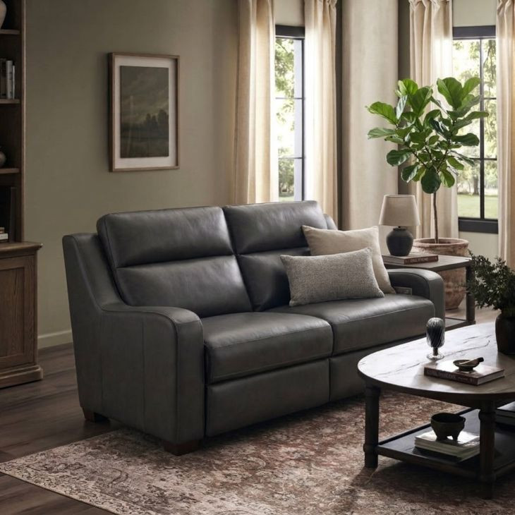 Ayden Elway Dark Gray Leather 60" Power Reclining Loveseat with Power Lumbar and USB Charging