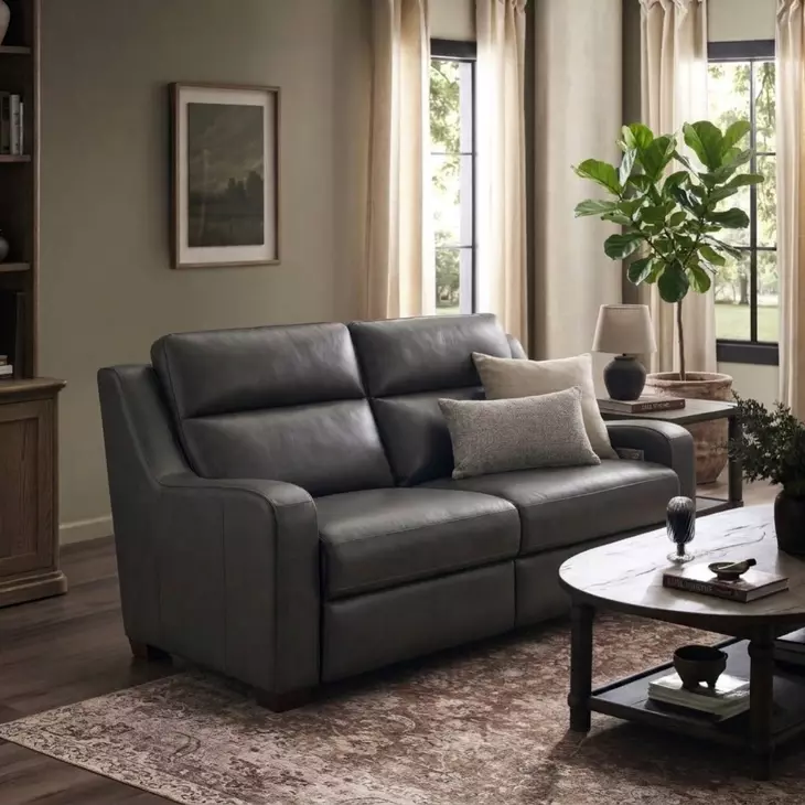 Ayden Elway Dark Gray Leather 60" Power Reclining Loveseat with Power Lumbar and USB Charging