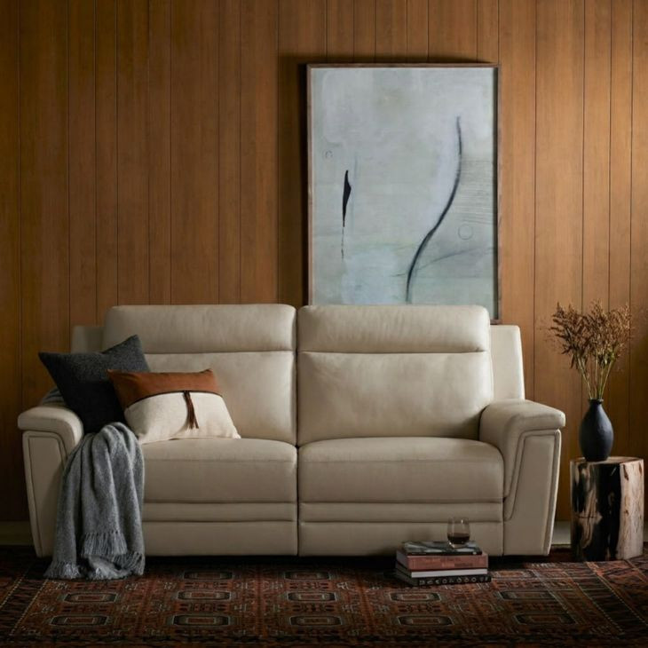 Harper Berlin Cream Leather 64" Power Reclining Loveseat with Power Lumbar and USB Charging