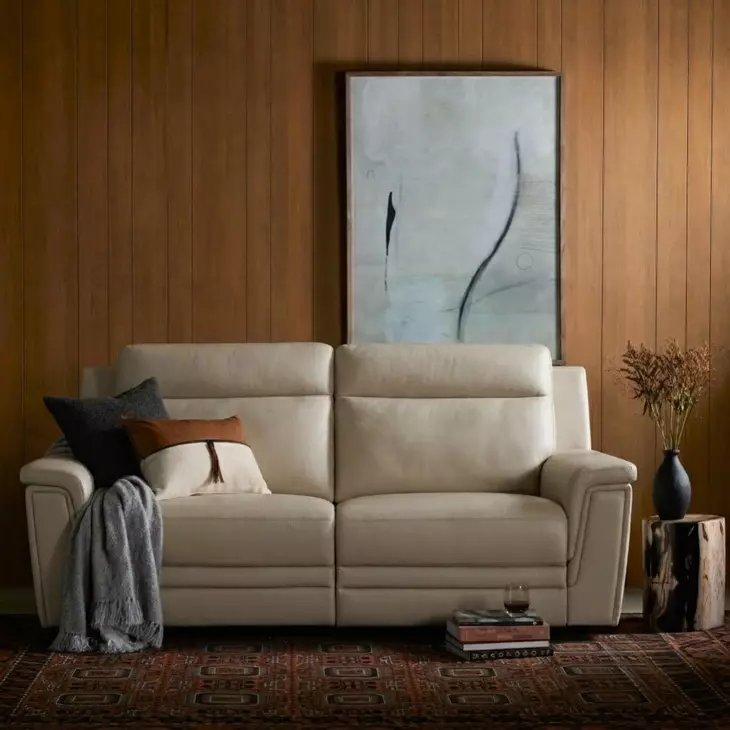 Harper Berlin Cream Leather 64" Power Reclining Loveseat with Power Lumbar and USB Charging