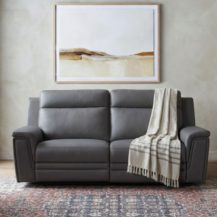 Harper Berlin Cement Leather 64" Power Reclining Loveseat with Power Lumbar and USB Charging