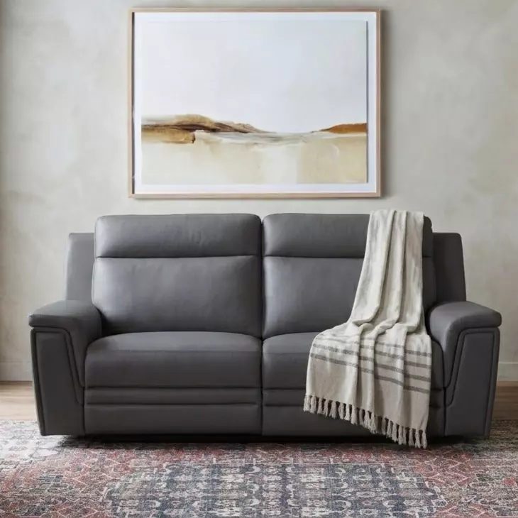 Harper Berlin Cement Leather 64" Power Reclining Loveseat with Power Lumbar and USB Charging