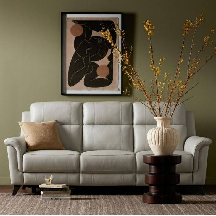 Kester Laurel Cream Leather 86" Power Reclining Sofa with Power Headrest and USB Charging