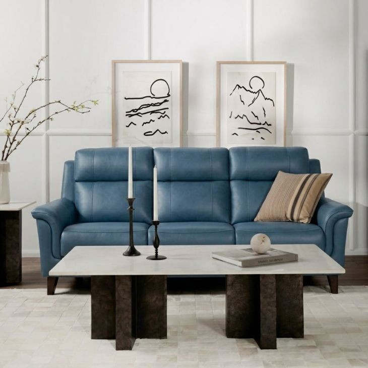 Kester Masen Bluegray Leather 86" Power Reclining Sofa with Power Headrest and USB Charging