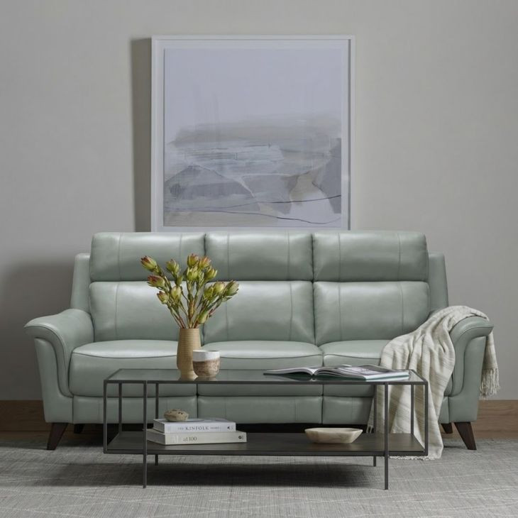 Kester Lorenzo Mint Leather 86" Power Reclining Sofa with Power Headrest and USB Charging