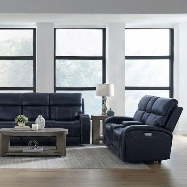 Glenwood Rainer Ocean Leather 78" Lay Flat Power Reclining Console Loveseat with Power Lumbar and USB Charging