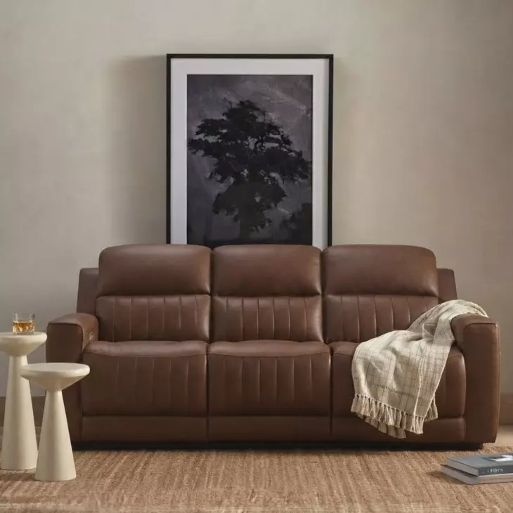 Pierce Homerun Cinnamon Leather Zero Gravity Power Reclining Living Room Set with Power Lumbar and USB Charging