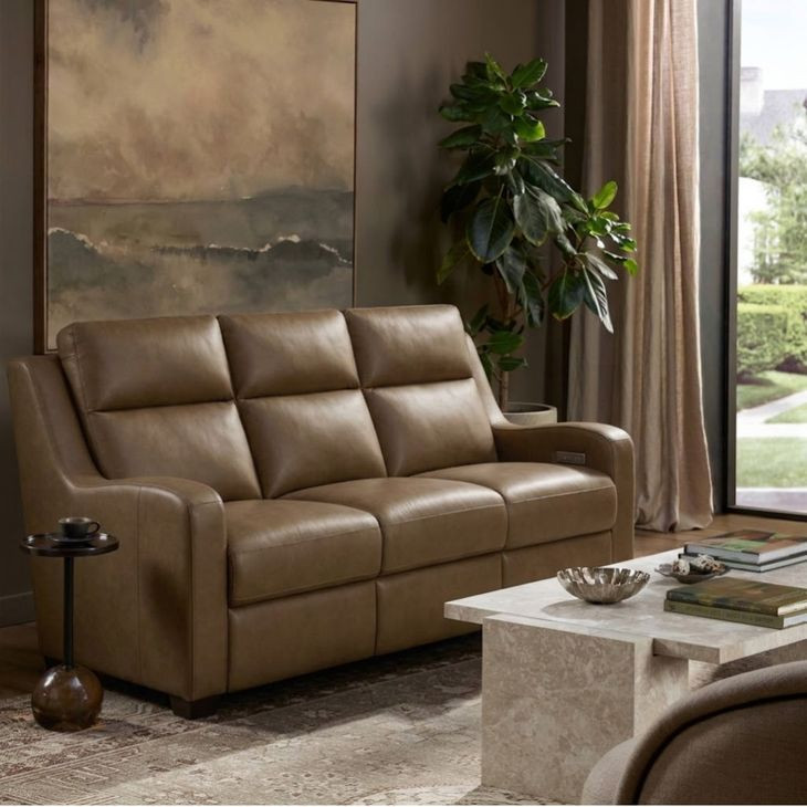 Ayden Hillwood Toffee Leather 84" Power Reclining Sofa with Power Lumbar and USB Charging