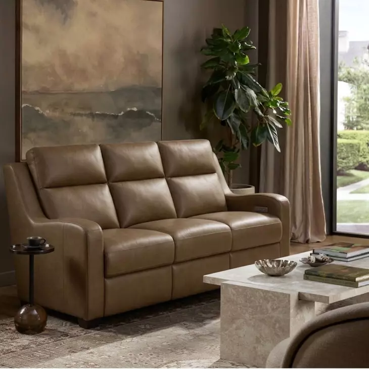 Ayden Hillwood Toffee Leather Power Reclining Living Room Set with Power Lumbar and USB Charging