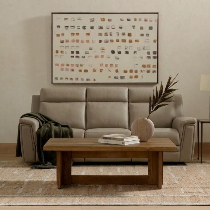 Harper Berlin Taupe Leather 85" Power Reclining Sofa with Power Lumbar and USB Charging