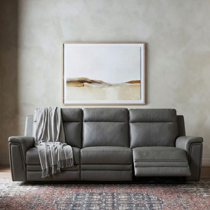 Harper Berlin Cement Leather 85" Power Reclining Sofa with Power Lumbar and USB Charging