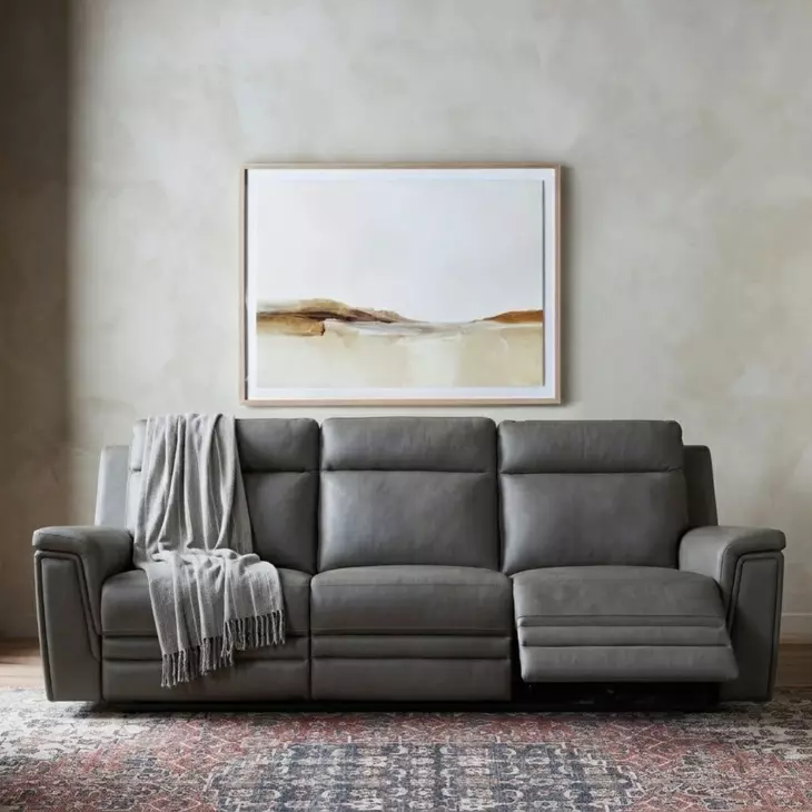 Harper Berlin Cement Leather 85" Power Reclining Sofa with Power Lumbar and USB Charging