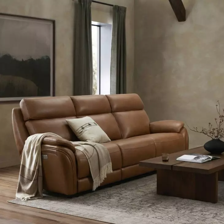Corry Simon Saddle Leather 87" Power Reclining Sofa with Power Lumbar and USB Charging