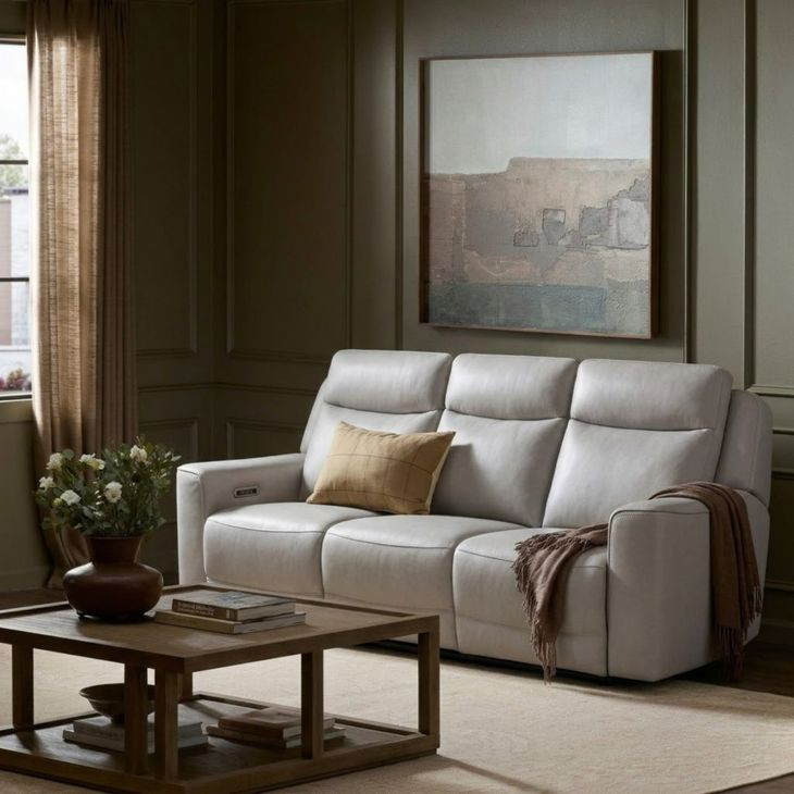 Chester Denisa Soft White Leather 85" Power Reclining Sofa with Power Lumbar and USB Charging