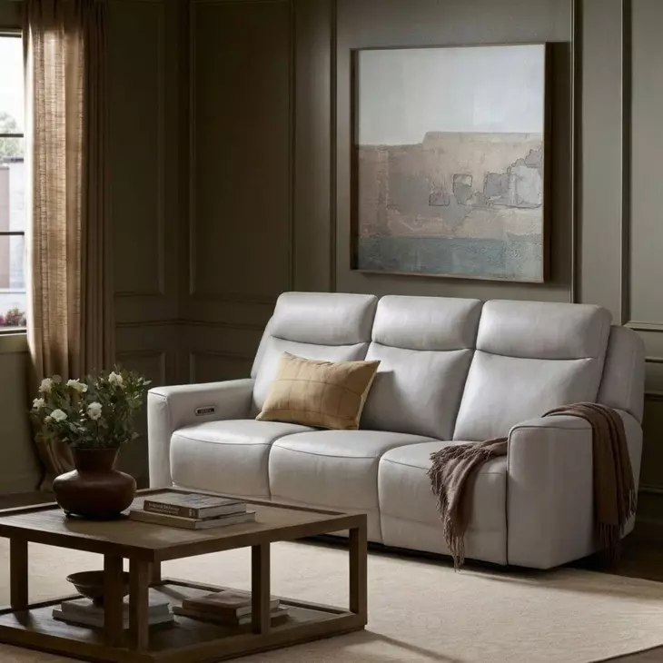 Chester Denisa Soft White Leather Power Reclining Living Room Set with Power Lumbar and USB Charging