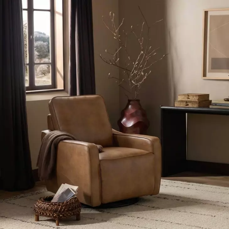 Mara Fresco Honey Leather Zero Wall Swivel Power Recliner
