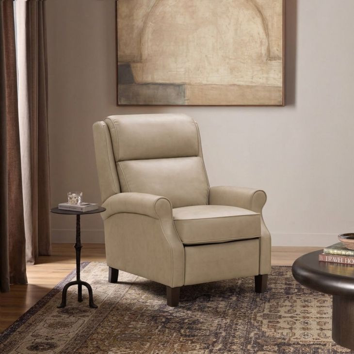 Amber Cashmere Stone Leather Push Thru The Arms Recliner