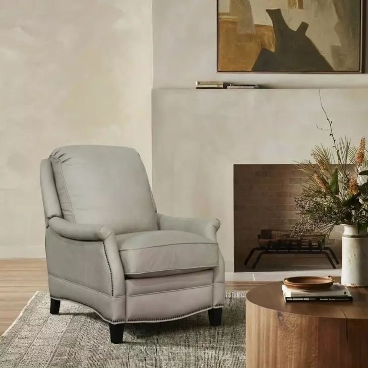 Ashebrooke Shoreham Cream Leather Push Thru The Arms Recliner with Nailhead Trim