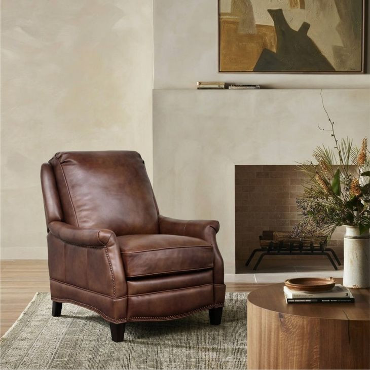 Ashebrooke Wenlock Tawny Leather Push Thru The Arms Recliner with Nailhead Trim