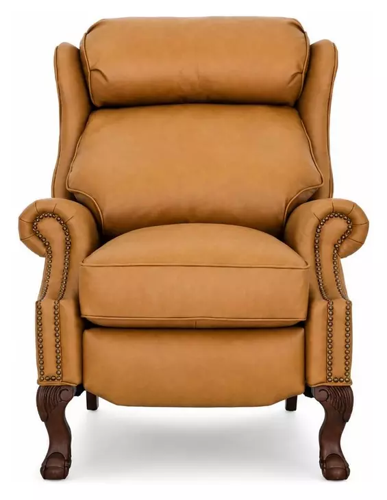Danbury Santa Fe Brandy Leather Push Thru The Arms Recliner with Nailhead Trim