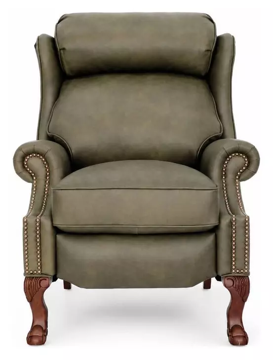 Danbury Oasis Olive Leather Push Thru The Arms Recliner with Nailhead Trim