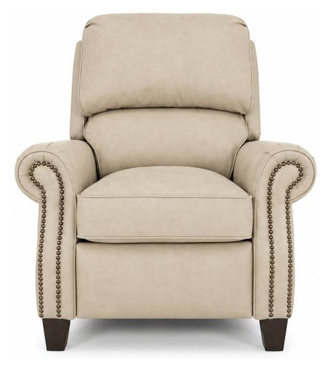 Churchill Cashmere Stone Leather Push Thru The Arms Recliner with Nailhead Trim