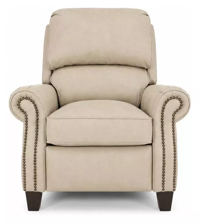 Churchill Cashmere Stone Leather Push Thru The Arms Recliner with Nailhead Trim