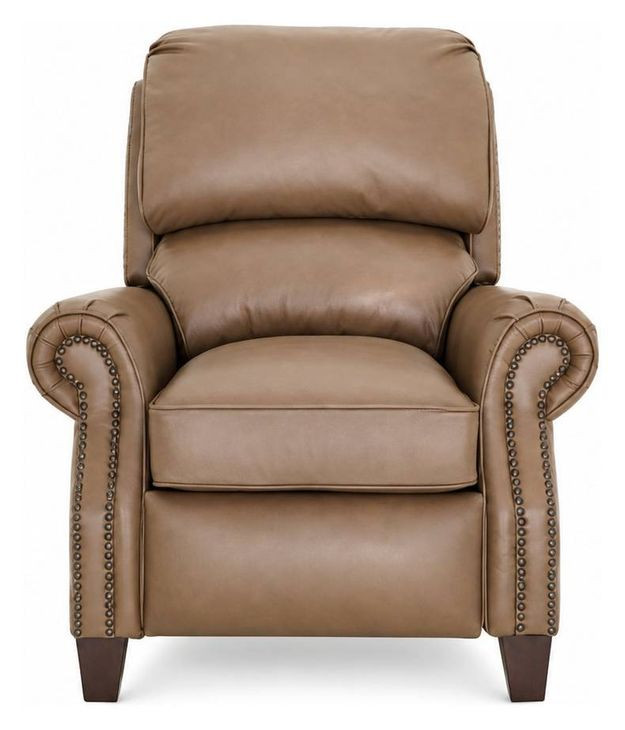 Churchill Cashmere Taupe Leather Push Thru The Arms Recliner with Nailhead Trim