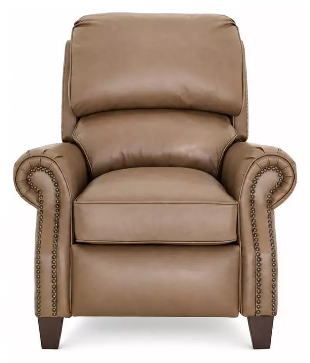Churchill Cashmere Taupe Leather Push Thru The Arms Recliner with Nailhead Trim