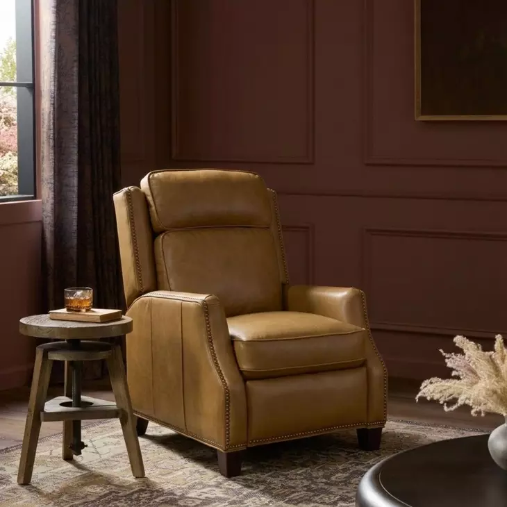 Van Buren Shoreham Ponytail Leather Push Thru The Arms Recliner with Nailhead Trim