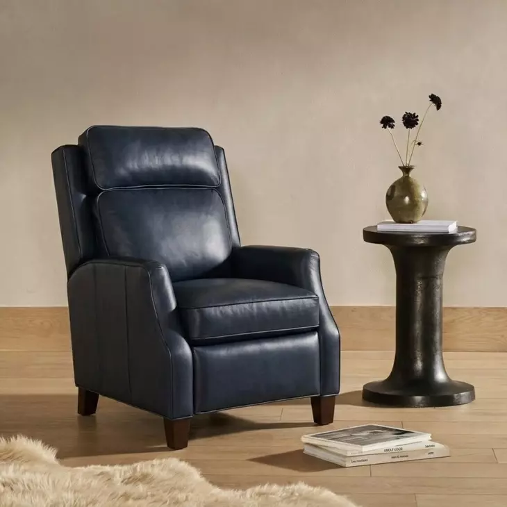 Nixon Shoreham Blue Leather Push Thru The Arms Recliner