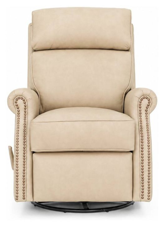 Crews Cashmere Stone Leather Swivel Glider Recliner with Nailhead Trim