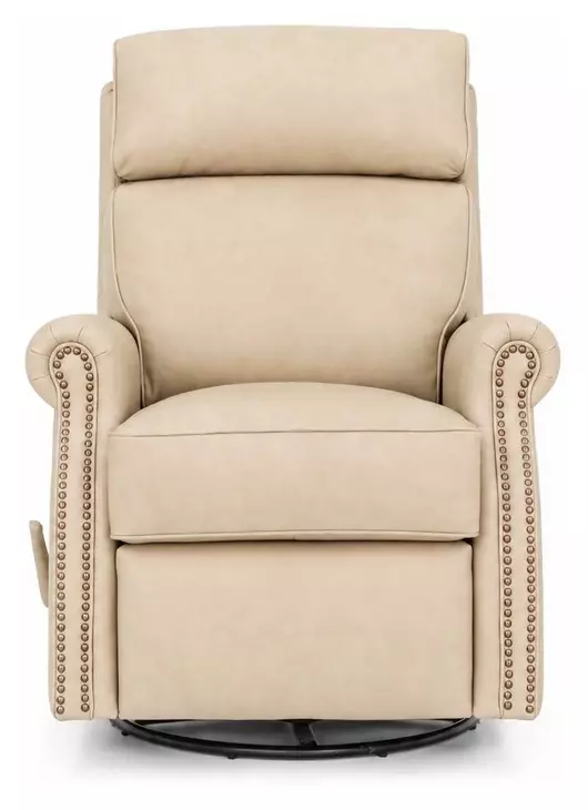 Crews Cashmere Stone Leather Swivel Glider Recliner with Nailhead Trim