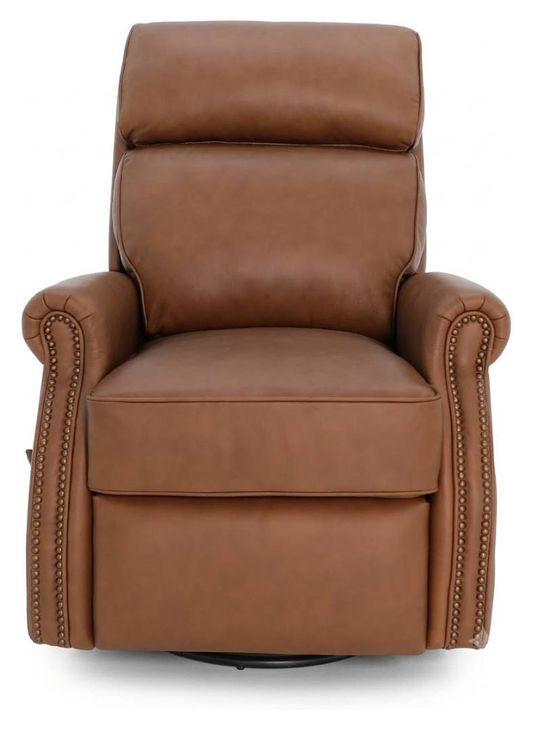 Crews Dobbs Saddle Leather Swivel Glider Recliner with Nailhead Trim