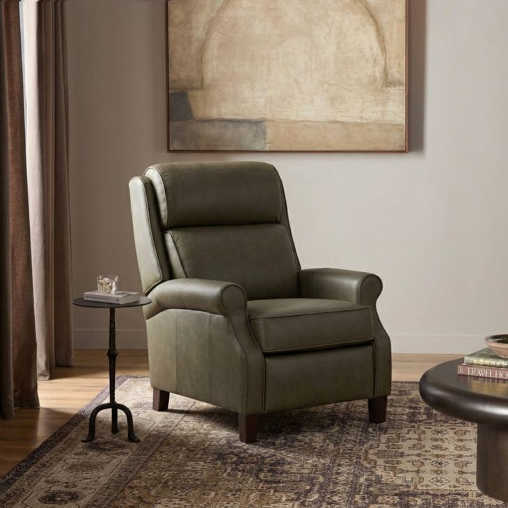 Amber Oasis Olive Leather Dual Power Recliner with Power Headrest and USB Charging