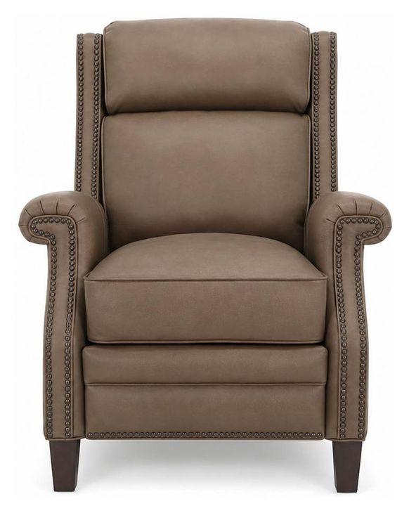 Barrett Cashmere Taupe Leather Lounge Power Recliner with USB Charging and Nailhead Trim