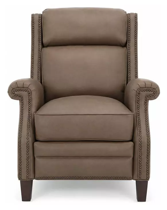 Barrett Cashmere Taupe Leather Lounge Power Recliner with USB Charging and Nailhead Trim