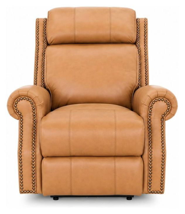 Blair Santa Fe Brandy Leather Power Recliner with Nailhead Trim and USB Charging