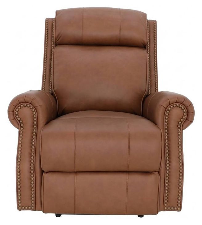 Blair Dobbs Saddle Leather Power Recliner with Nailhead Trim and USB Charging