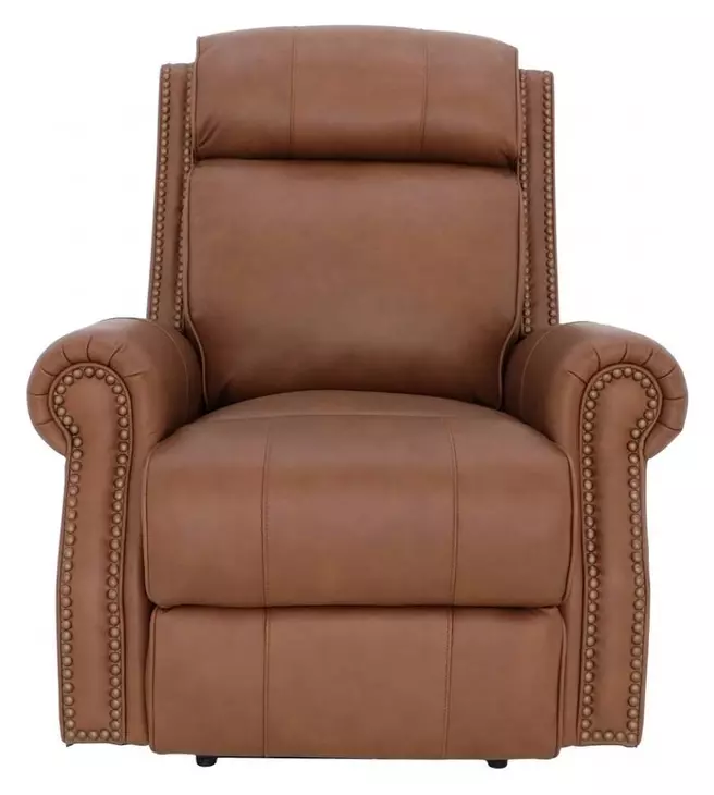 Blair Dobbs Saddle Leather Power Recliner with Nailhead Trim and USB Charging
