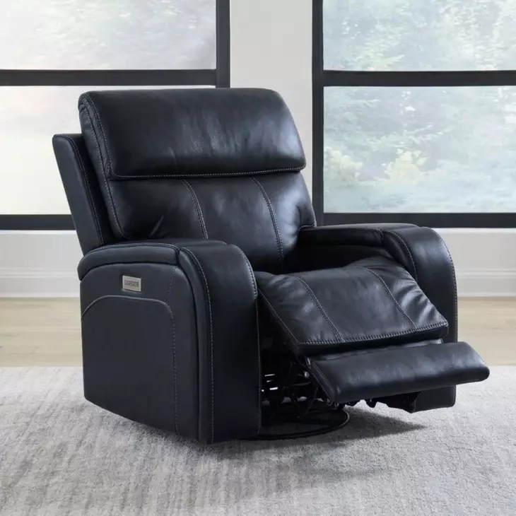 Glenwood Rainer Ocean Leather Lay Flat Power Recliner with Power Lumbar and USB Charging