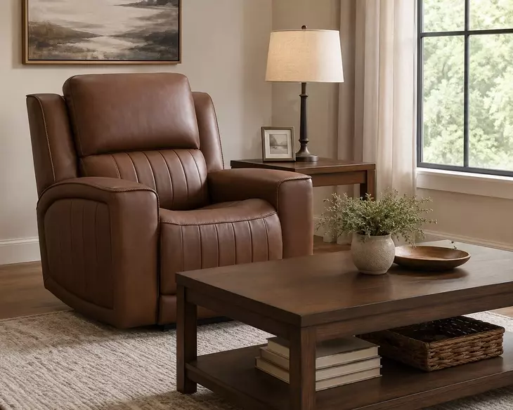 Pierce Homerun Cinnamon Leather Zero Gravity Power Recliner with Power Lumbar and USB Charging