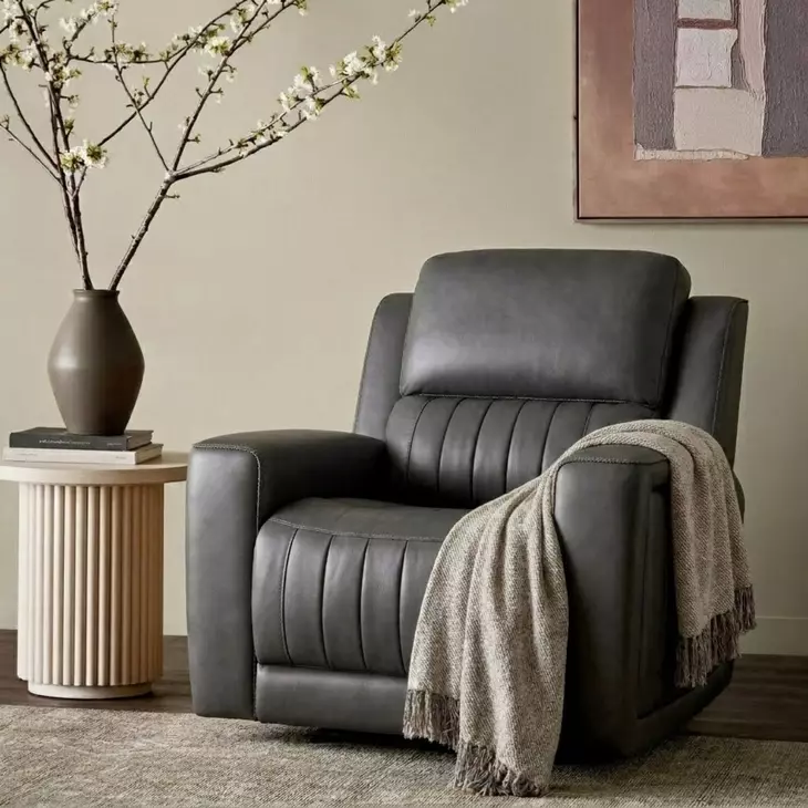 Pierce Homerun Dark Gray Leather Zero Gravity Power Recliner with Power Lumbar and USB Charging