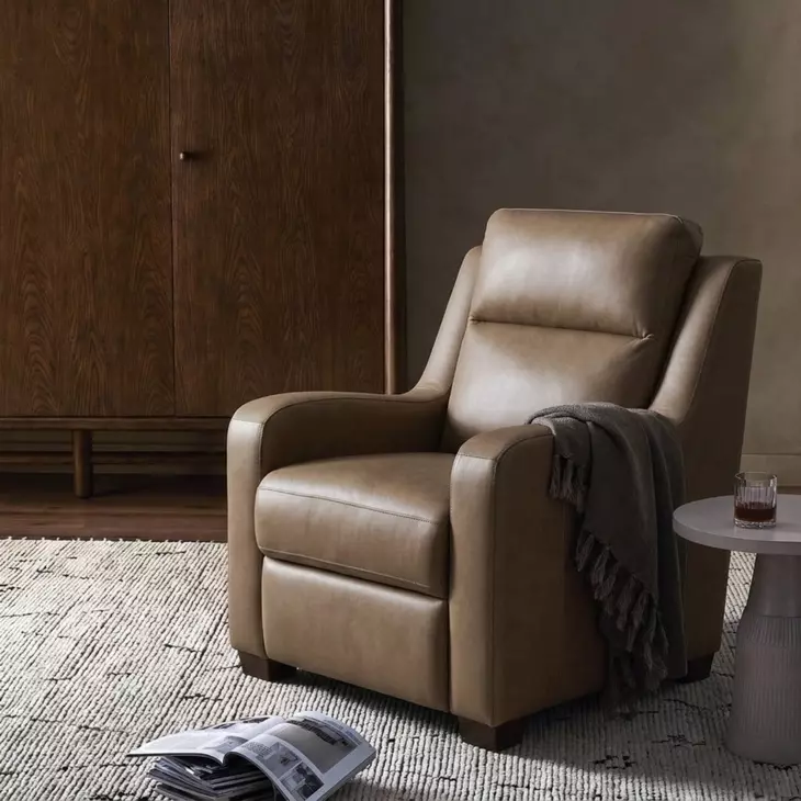 Ayden Hillwood Toffee Leather Power Recliner with Power Headrest and Power Lumbar