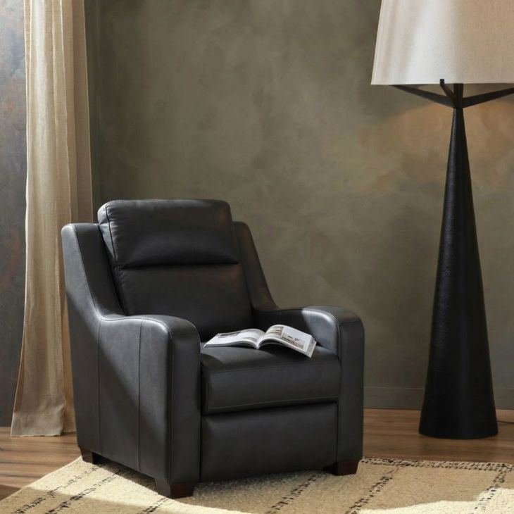 Ayden Elway Dark Gray Leather Power Recliner with Power Lumbar and USB Charging