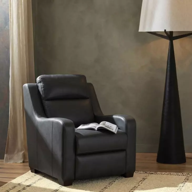 Ayden Elway Dark Gray Leather Power Recliner with Power Lumbar and USB Charging