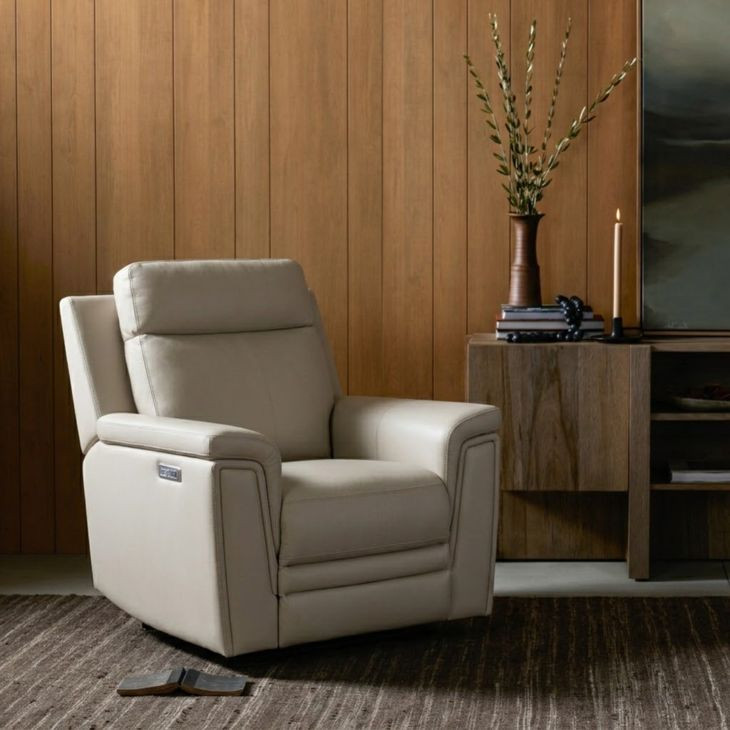 Harper Berlin Cream Leather Power Recliner with Power Lumbar and USB Charging