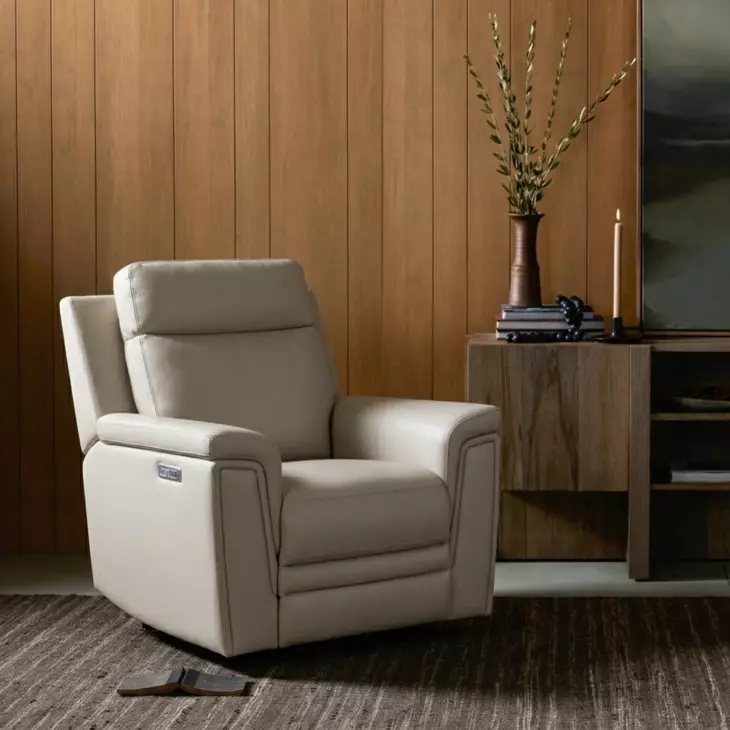Harper Berlin Cream Leather Power Recliner with Power Lumbar and USB Charging